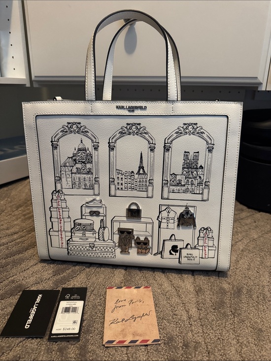 Karl Lagerfeld Handbags - Karl Lagerfeld White Paris Illustration Structured Tote